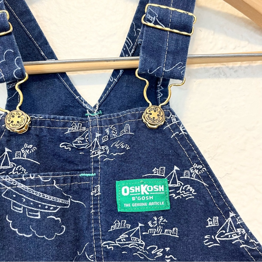 Vintage OshKosh B'gosh Overalls Denim Blue Boats 6 Toddler - Picture 3 of 11